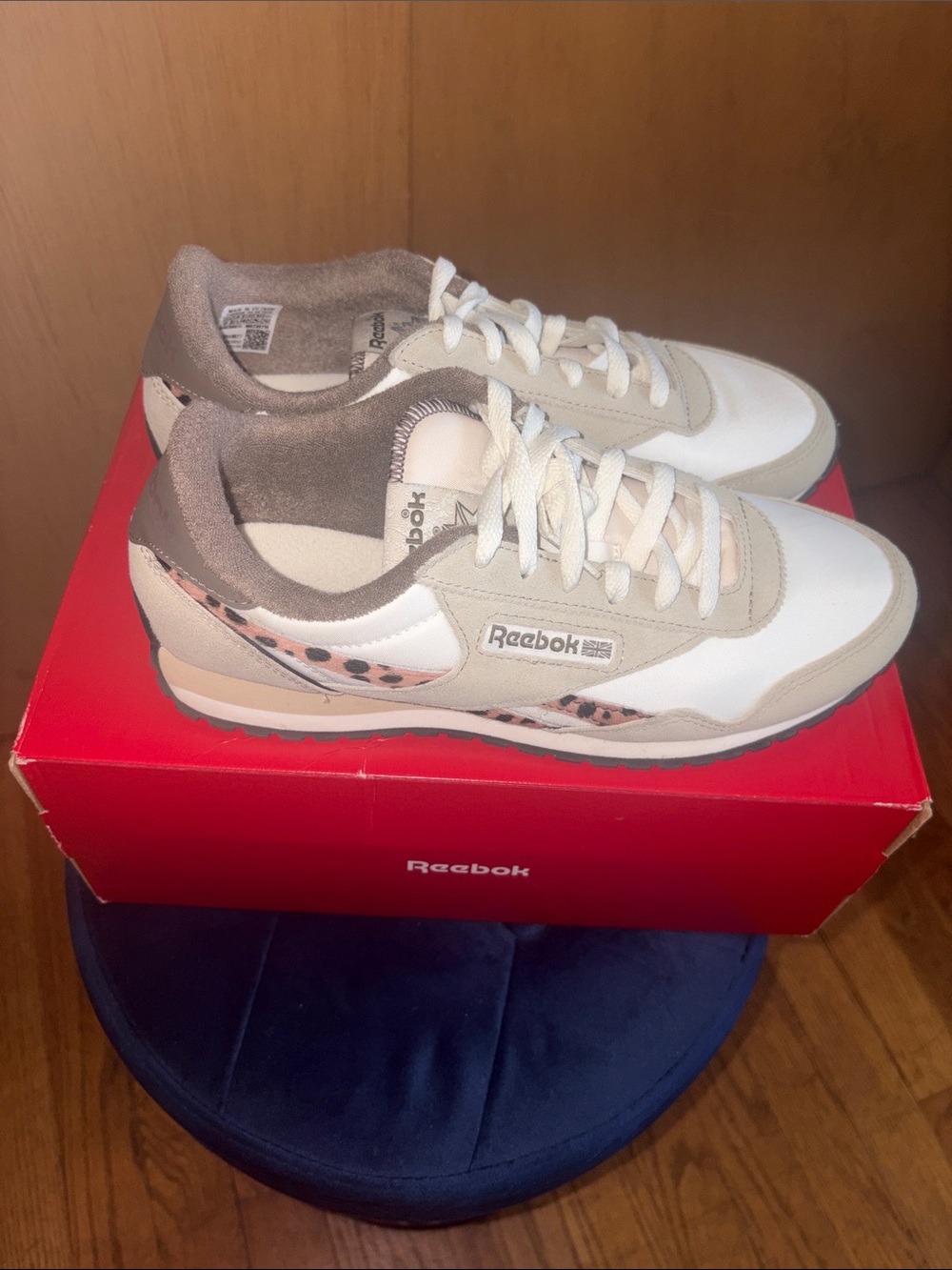 Reebok Women's Beige & White Sneakers with Leopard Trim - Picture 3 of 8